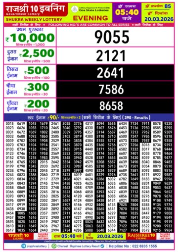 Rajshree 10 Evening 5:40PM Result 20 03 26
