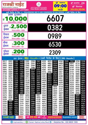 Rajshree 9PM Result 20 03 26