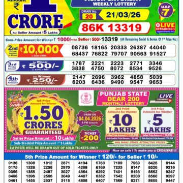 Dear Lottery Result Today 1PM 21 03 26
