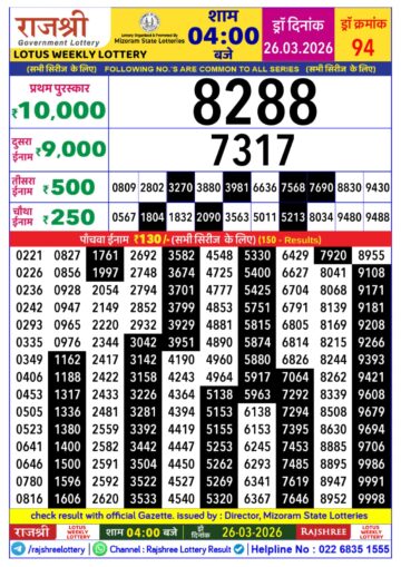 Rajshree Daily 4PM Result 26 03 26