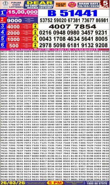 Punjab State Dear 50 Lottery 5PM Result 26 03 26