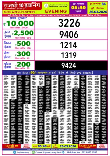 Rajshree 10 Evening 5:40PM Result 26 03 26