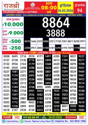 Rajshree Daily 8PM Result 26 03 26