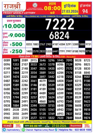 Rajshree Daily 8PM Result 27 03 26