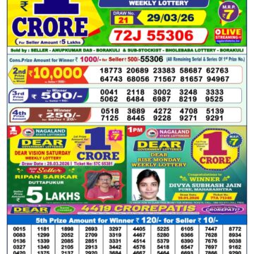 Dear Lottery Result Today 1PM 29 03 26