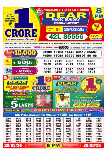 Dear Lottery Result 8PM 29 03 26