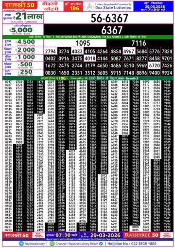 Rajshree 50 Lottery 7:30PM Result 29 03 26