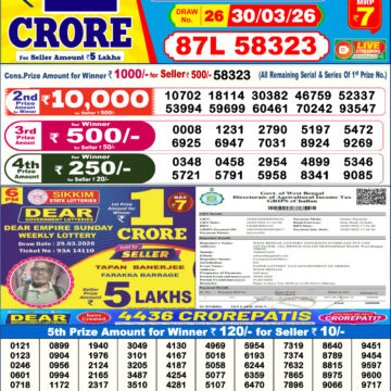 Dear Lottery Today Result 6PM 30 03 26