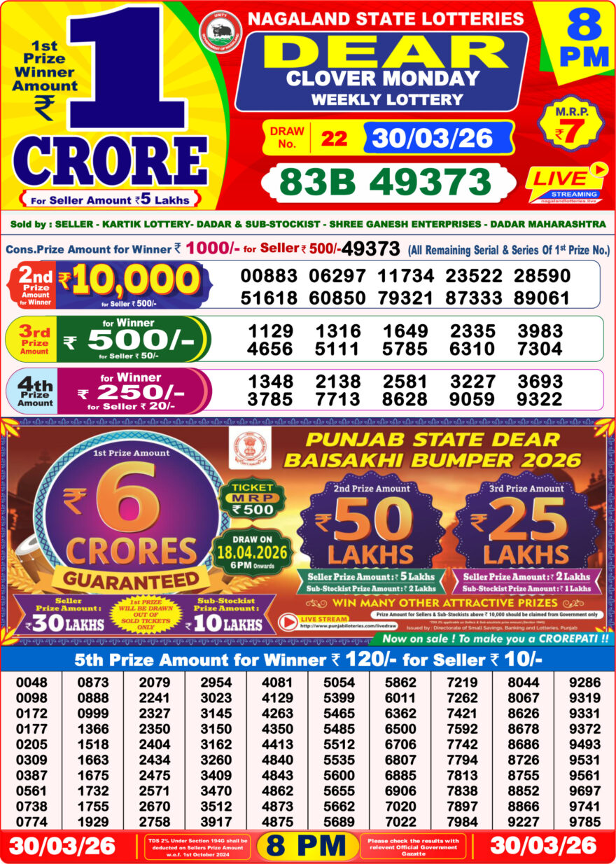 Dear Lottery Result 8PM 30 03 26
