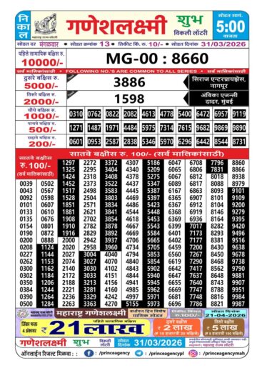Maharashtra Ganesh Laxmi Lottery Result 31 03 26