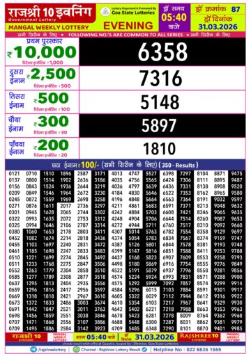 Rajshree 10 Evening 5:40PM Result 31 03 26