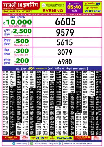 Rajshree 10 Evening 5:40PM Result 29 03 26