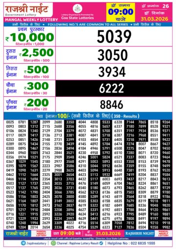 Rajshree 9PM Result 31 03 26