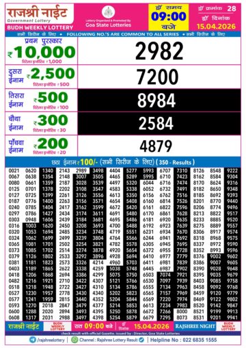 Rajshree 9PM Result 15 04 26