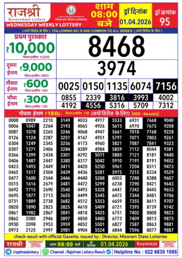 Rajshree Daily 8PM Result 01 04 26