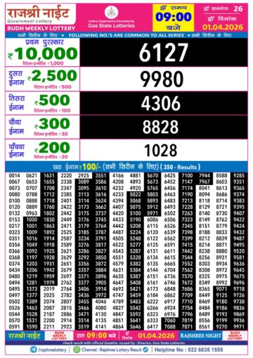 Rajshree 9PM Result 01 04 26