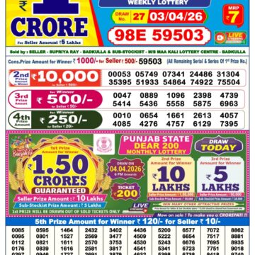 Dear Lottery Today Result 6PM 03 04 26