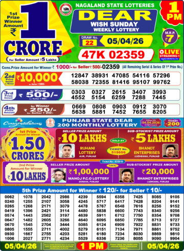 Dear Lottery Result Today 1PM 05 04 26