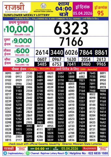 Rajshree Daily 4PM Result 05 04 26