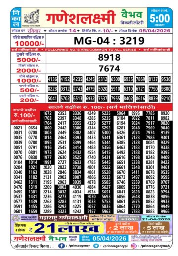 Maharashtra Ganesh Laxmi Lottery Result 05 04 26