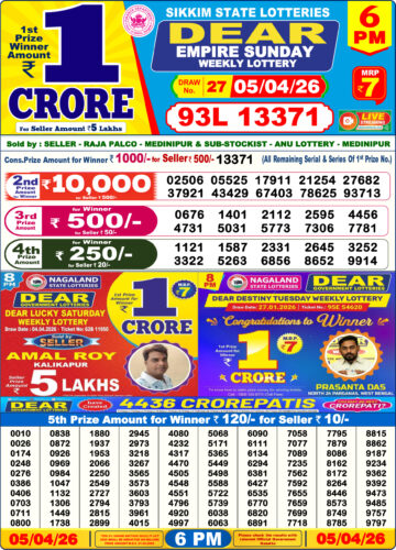 Dear Lottery Today Result 6PM 05 04 26
