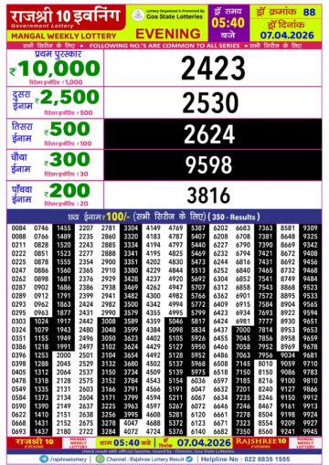 Rajshree 10 Evening 5:40PM Result 07 04 26