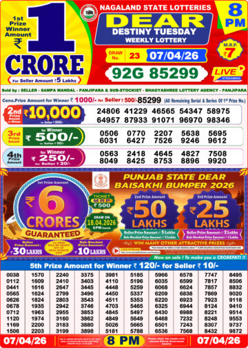 Dear Lottery Result 8PM 07 04 26