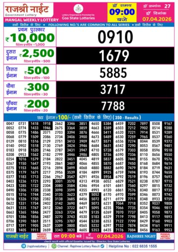 Rajshree 9PM Result 07 04 26