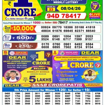 Dear Lottery Result Today 1PM 08 04 26