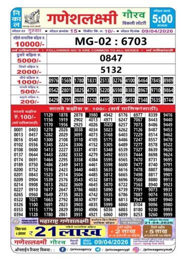Maharashtra Ganesh Laxmi Lottery Result 09 04 26