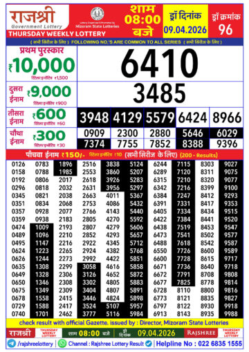 Rajshree Daily 8PM Result 09 04 26