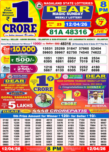Dear Lottery Result 8PM 12 04 26