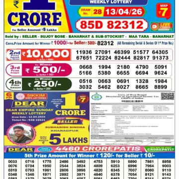 Dear Lottery Today Result 6PM 13 04 26