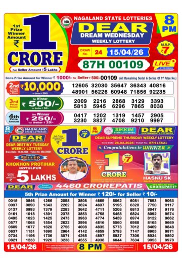 Dear Lottery Result 8PM 15 04 26