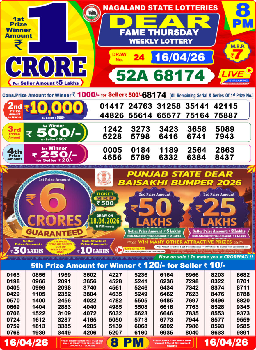 Dear Lottery Result 8PM 16 04 26