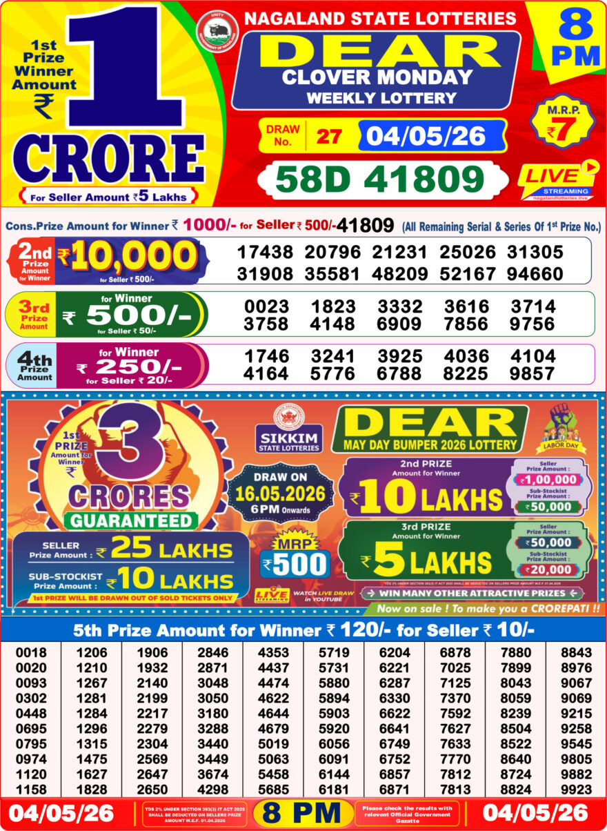 Dear Lottery Result 8PM 04 05 26