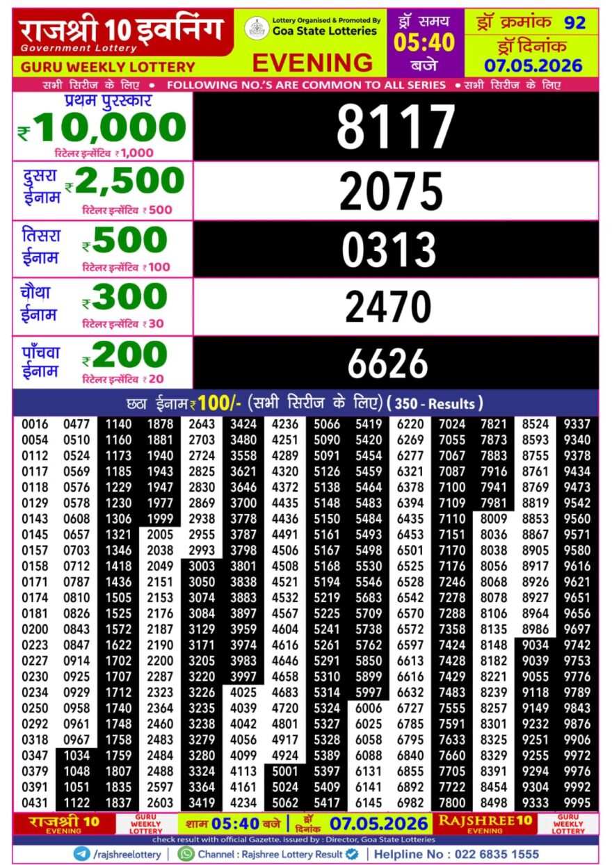 Rajshree 10 Evening 5:40PM Result 07 05 26