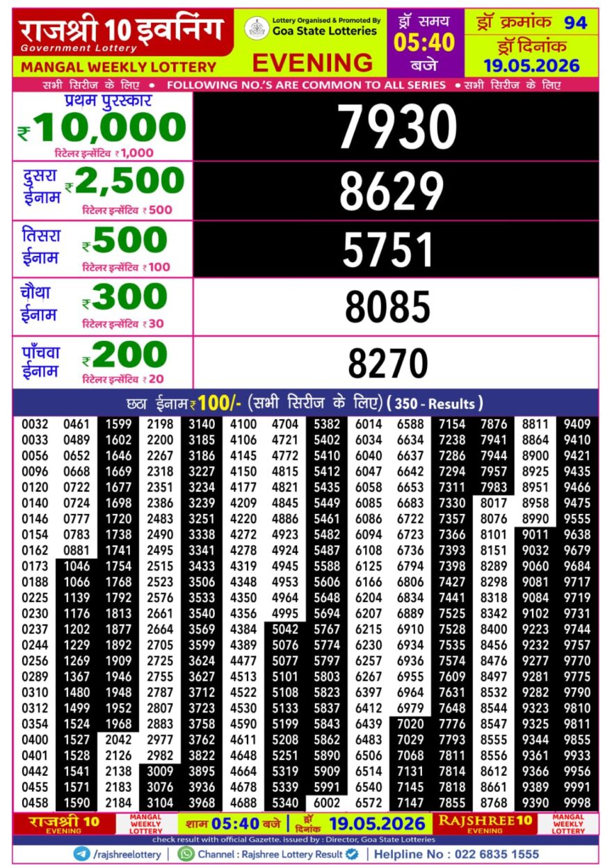 Rajshree 10 Evening 5:40PM Result 19 05 26