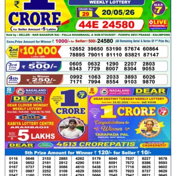 Dear Lottery Result Today 1PM 20 05 26