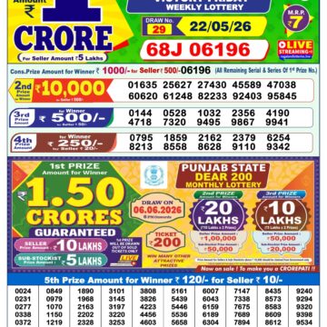 Dear Lottery Result Today 1PM 22 05 26