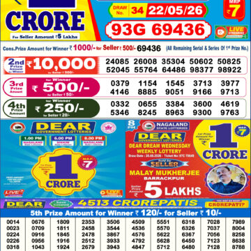 Dear Lottery Today Result 6PM 22 05 26