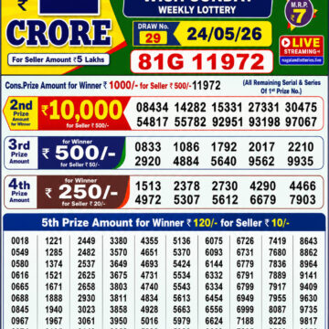 Dear Lottery Result Today 1PM 24 05 26