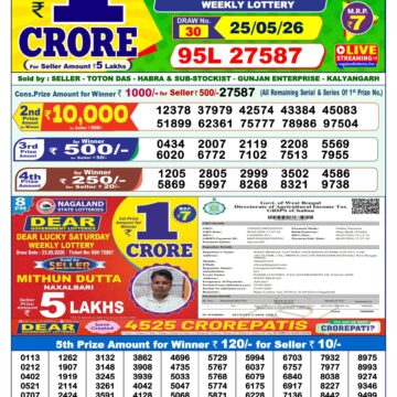 Dear Lottery Result Today 1PM 25 05 26