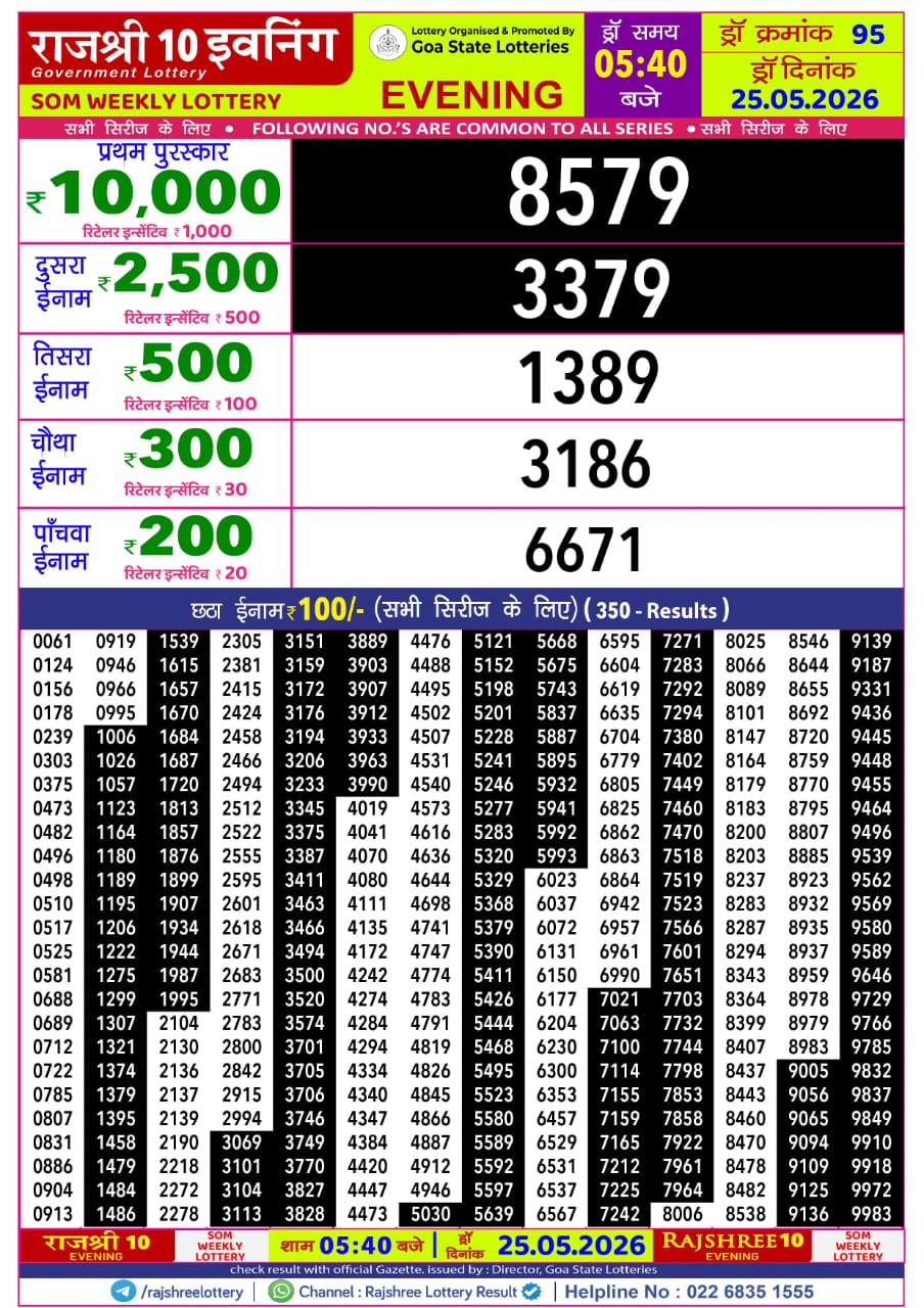 Rajshree 10 Evening 5:40PM Result 25 05 26