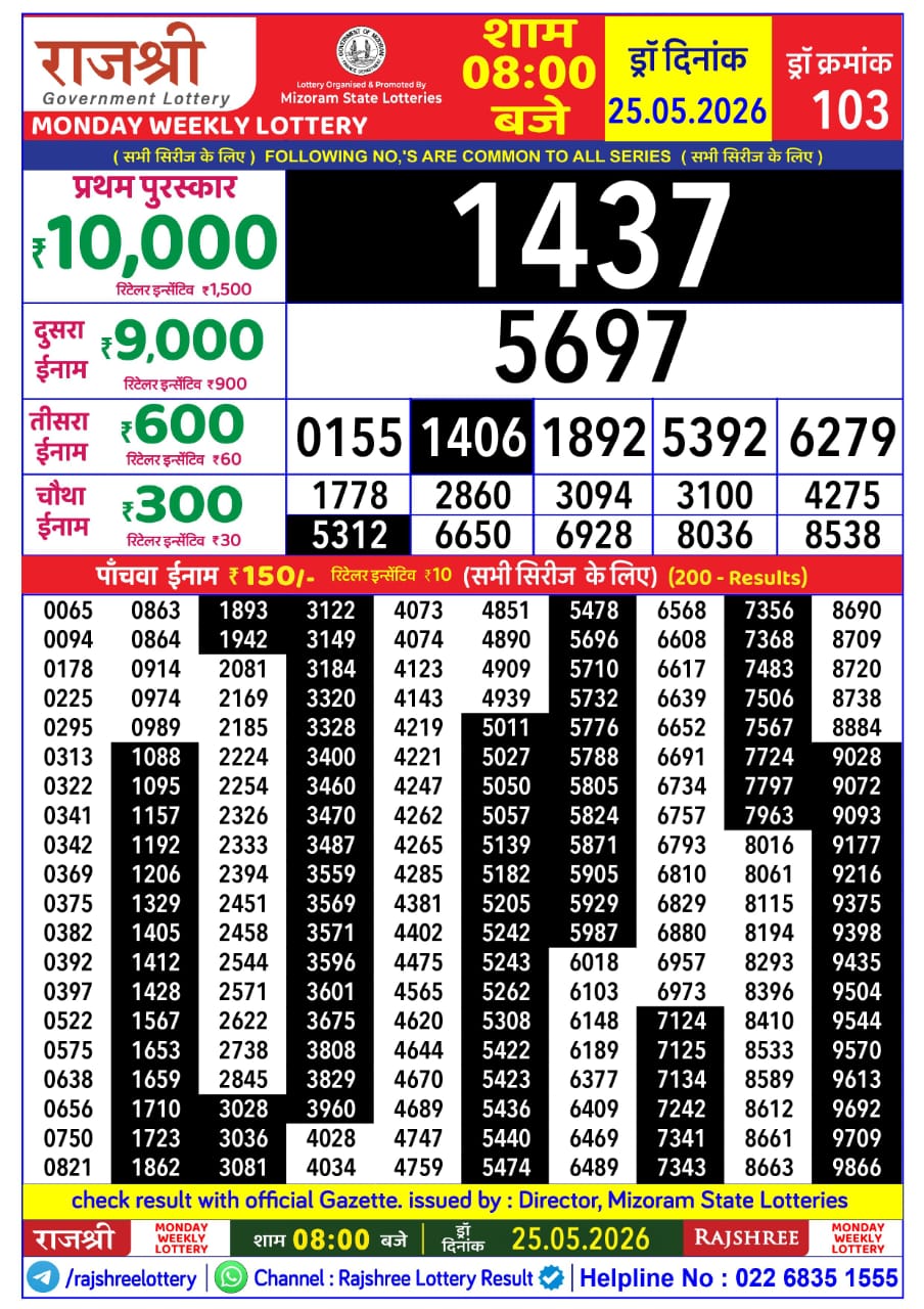 Rajshree Daily 8PM Result 25 05 26