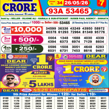 Dear Lottery Today Result 6PM 26 05 26