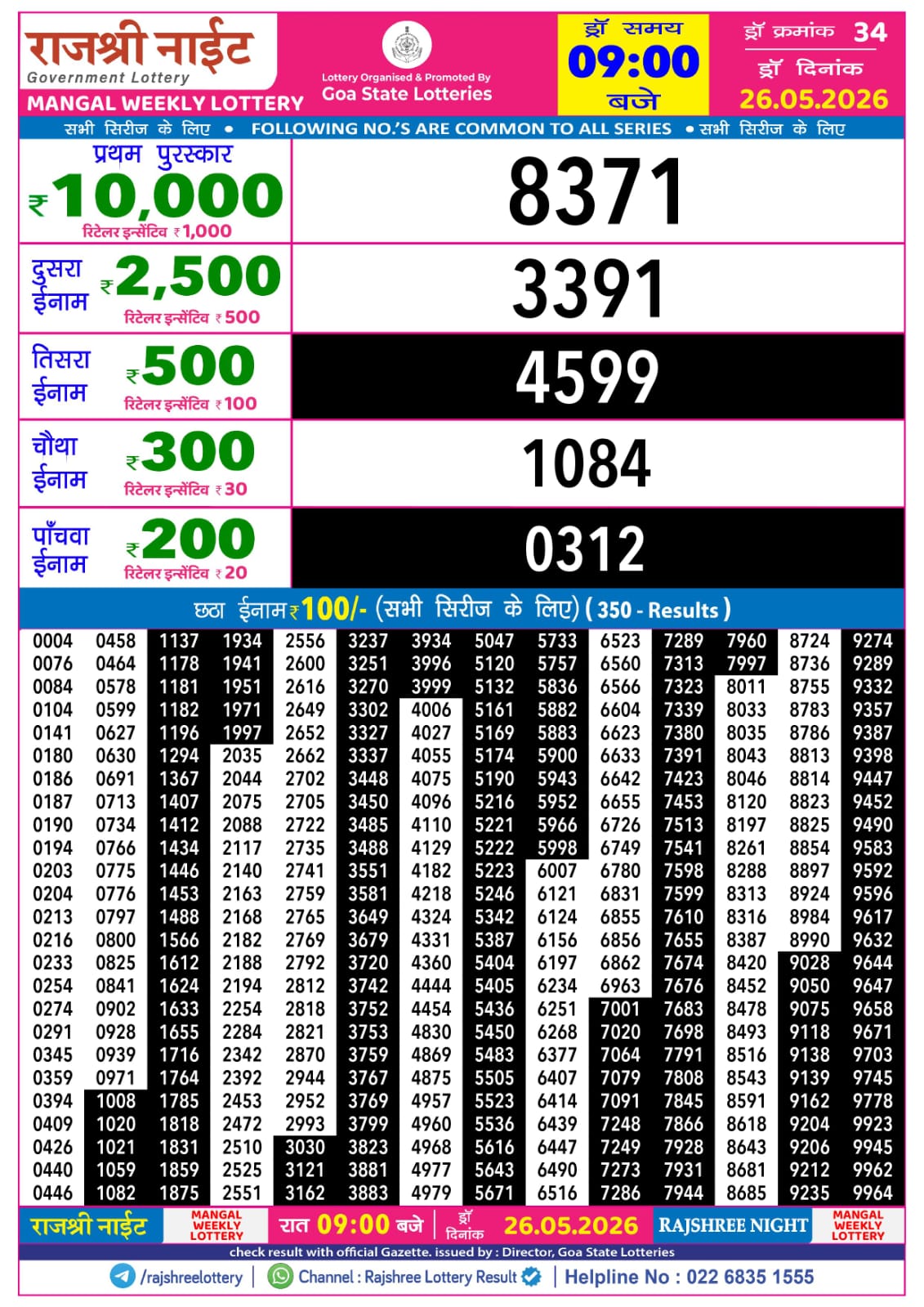 Rajshree 9PM Result 26 05 26