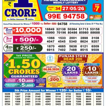 Dear Lottery Today Result 6PM 27 05 26