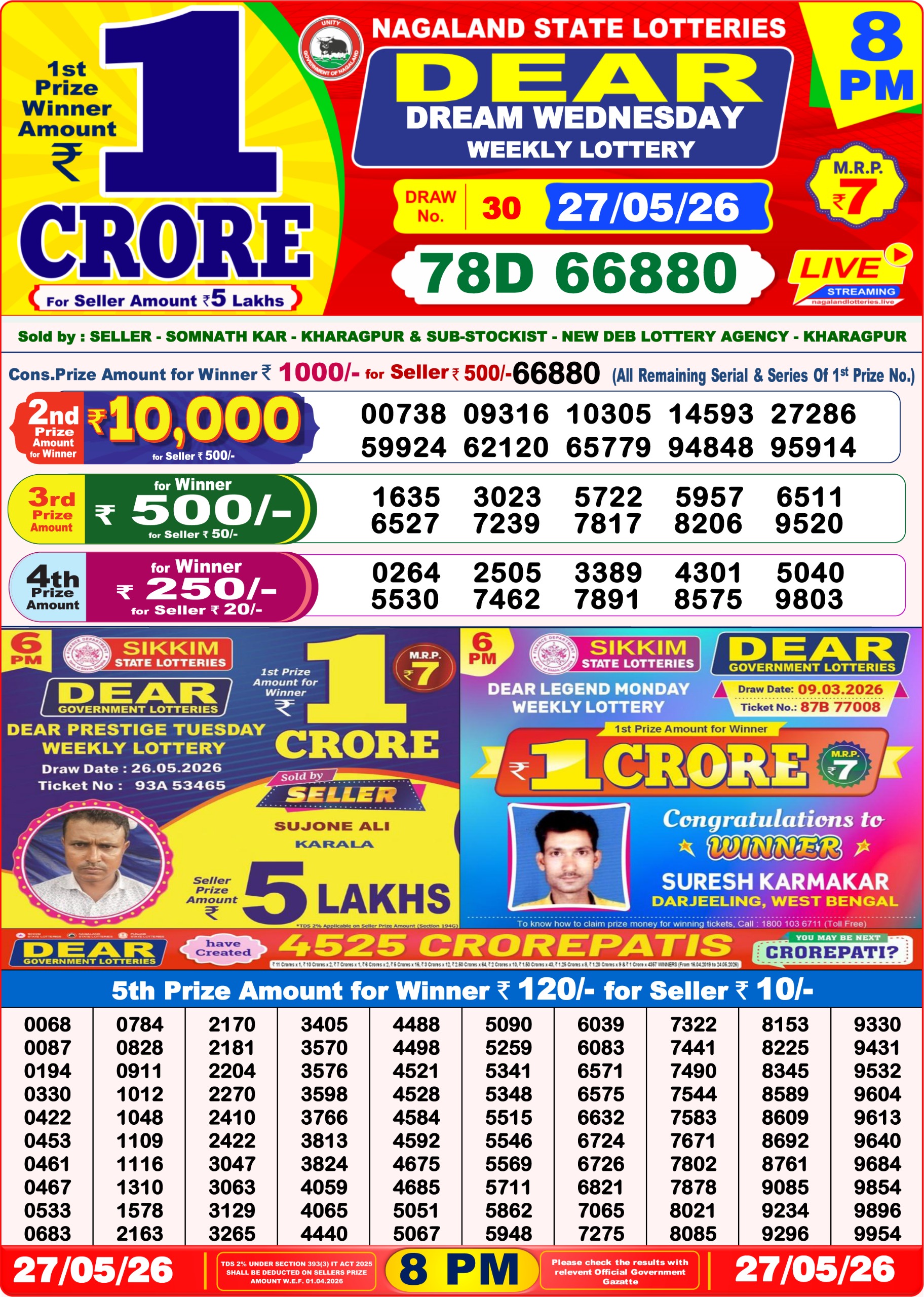 Dear Lottery Result 8PM 27 05 26