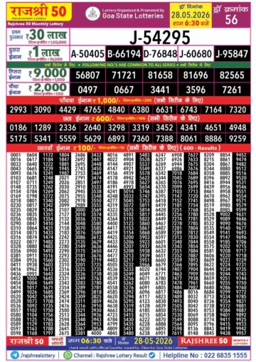 Rajshree 50 Monthly Lottery Result 28 05 26